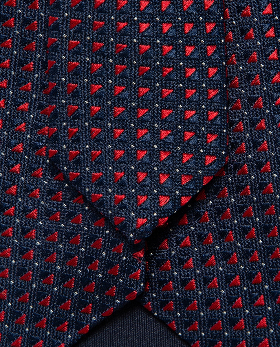 Gravata de Seda com Jacquard Geométrico Vermelho-3