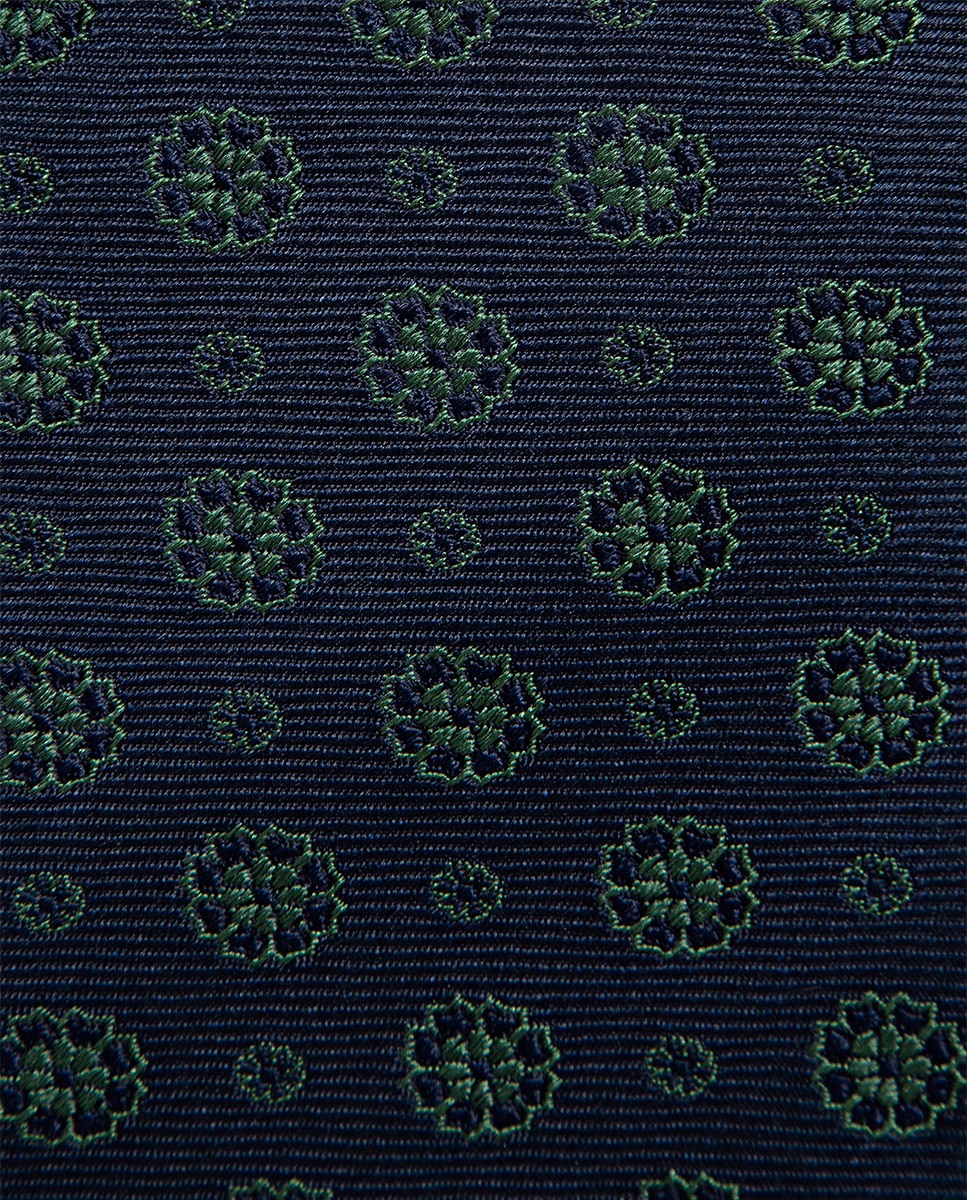 Gravata de Seda com Jacquard Floral Geométrico Azul-marinho-2