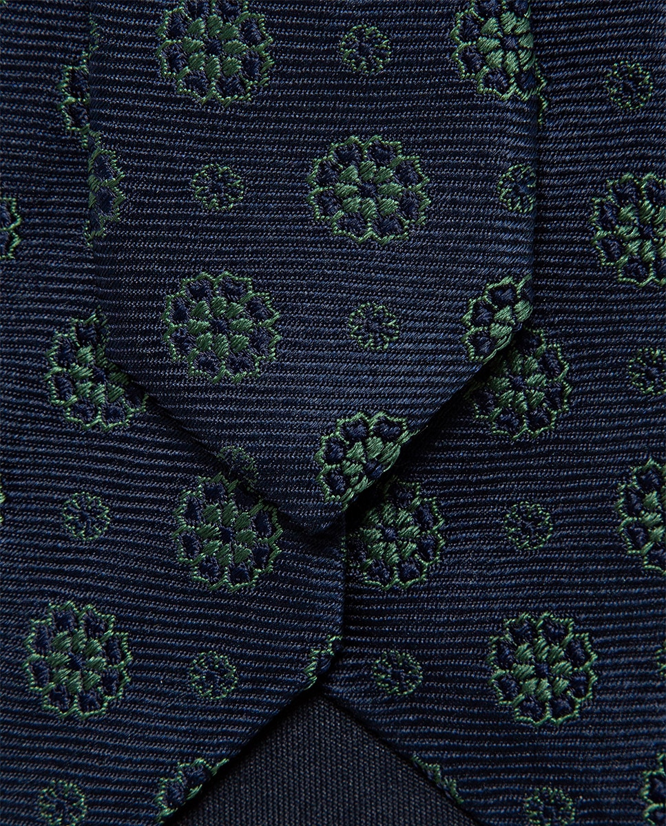 Gravata de Seda com Jacquard Floral Geométrico Azul-marinho-3