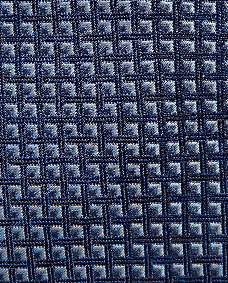 Gravata de Seda com Jacquard Geométrico Azul-índigo-2
