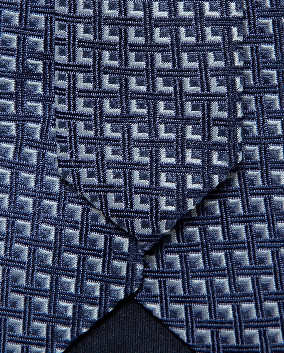 Gravata de Seda com Jacquard Geométrico Azul-índigo-3