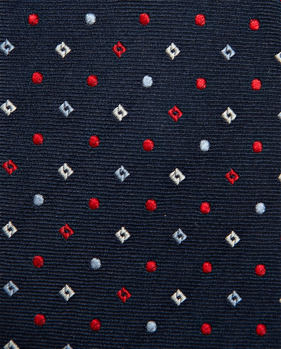 Gravata de Seda com Jacquard Geométrico Vermelho-2
