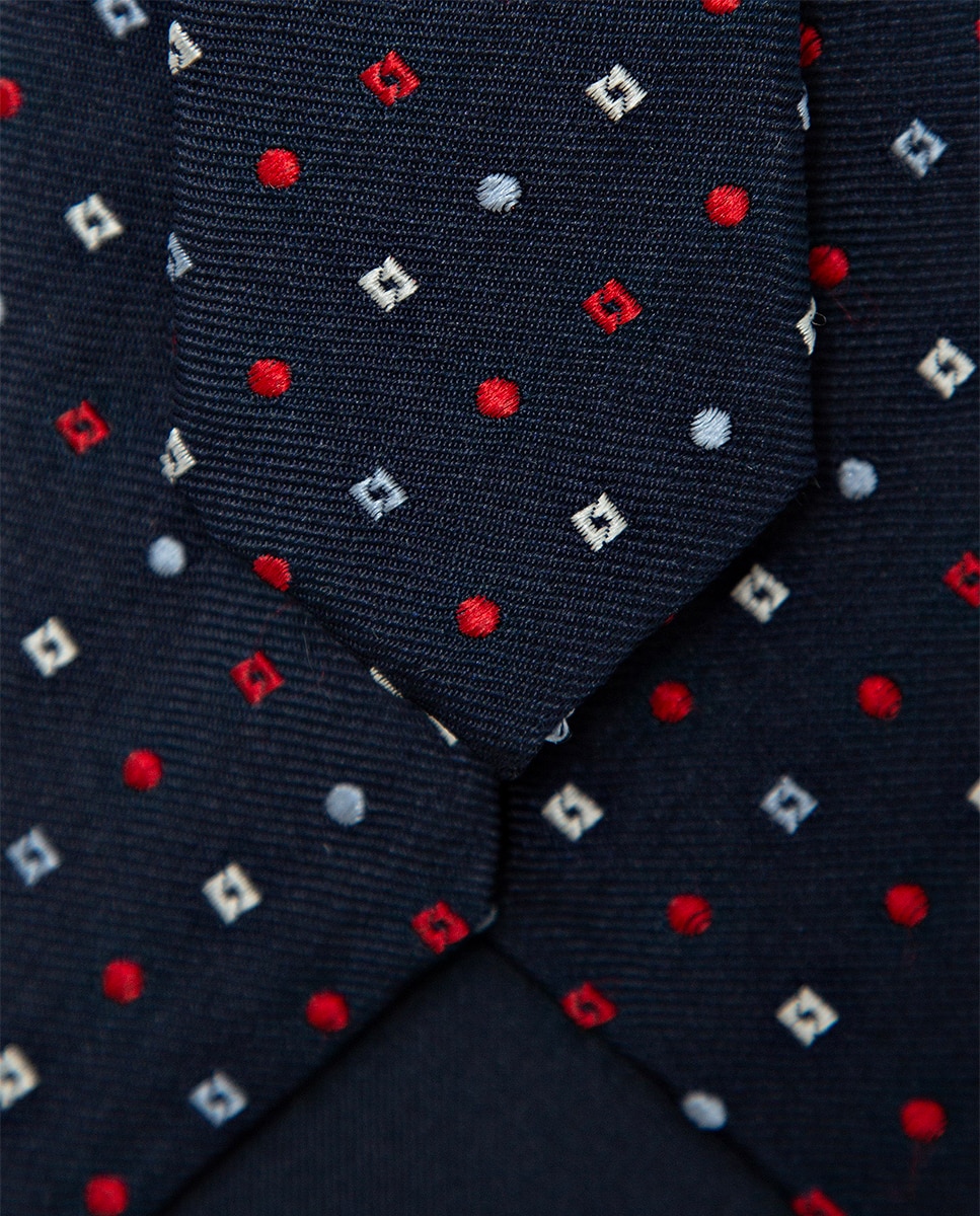Gravata de Seda com Jacquard Geométrico Vermelho-3