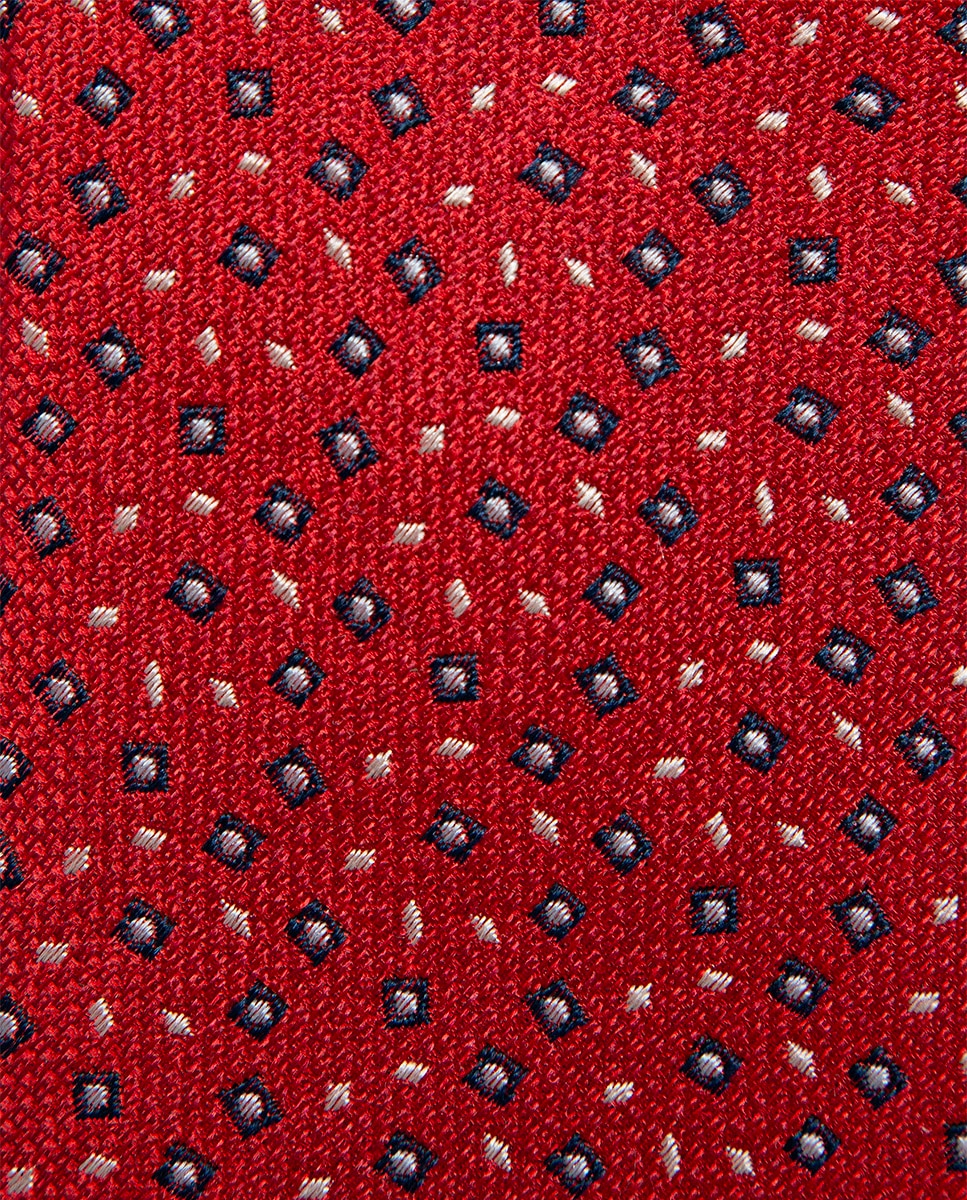 Gravata de Seda com Jacquard Geométrico Vermelho-2