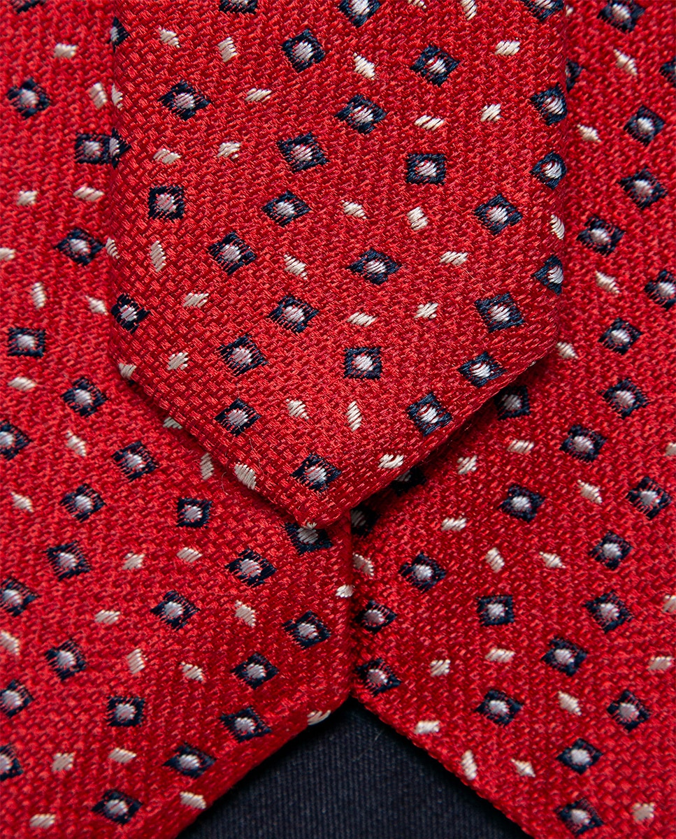 Gravata de Seda com Jacquard Geométrico Vermelho-3