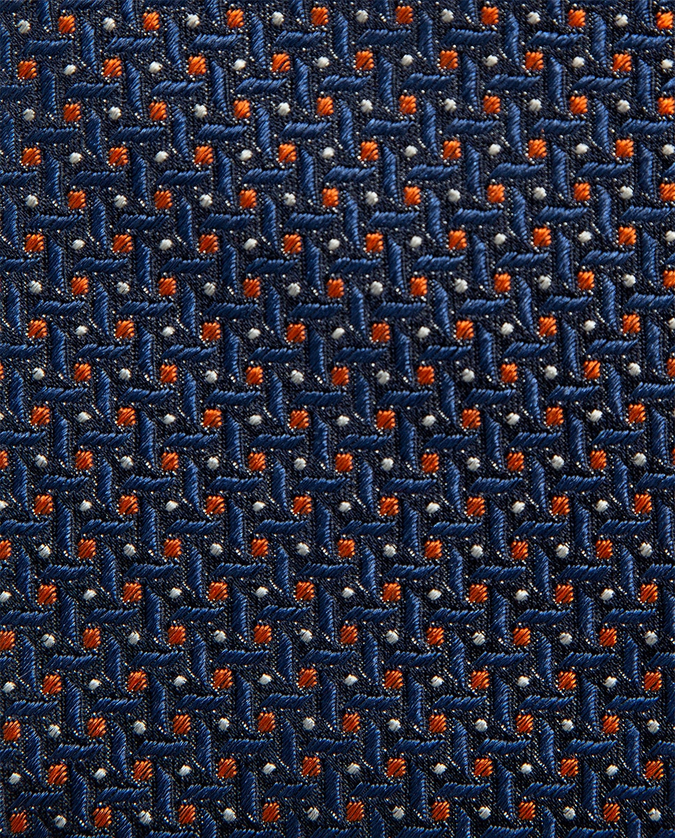 Gravata de Seda com Jacquard Geométrico Laranja-2