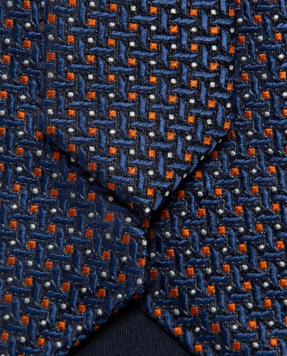 Gravata de Seda com Jacquard Geométrico Laranja-3