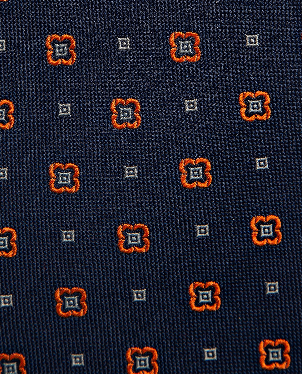 Gravata de Seda com Jacquard Geométrico Floral Laranja-2