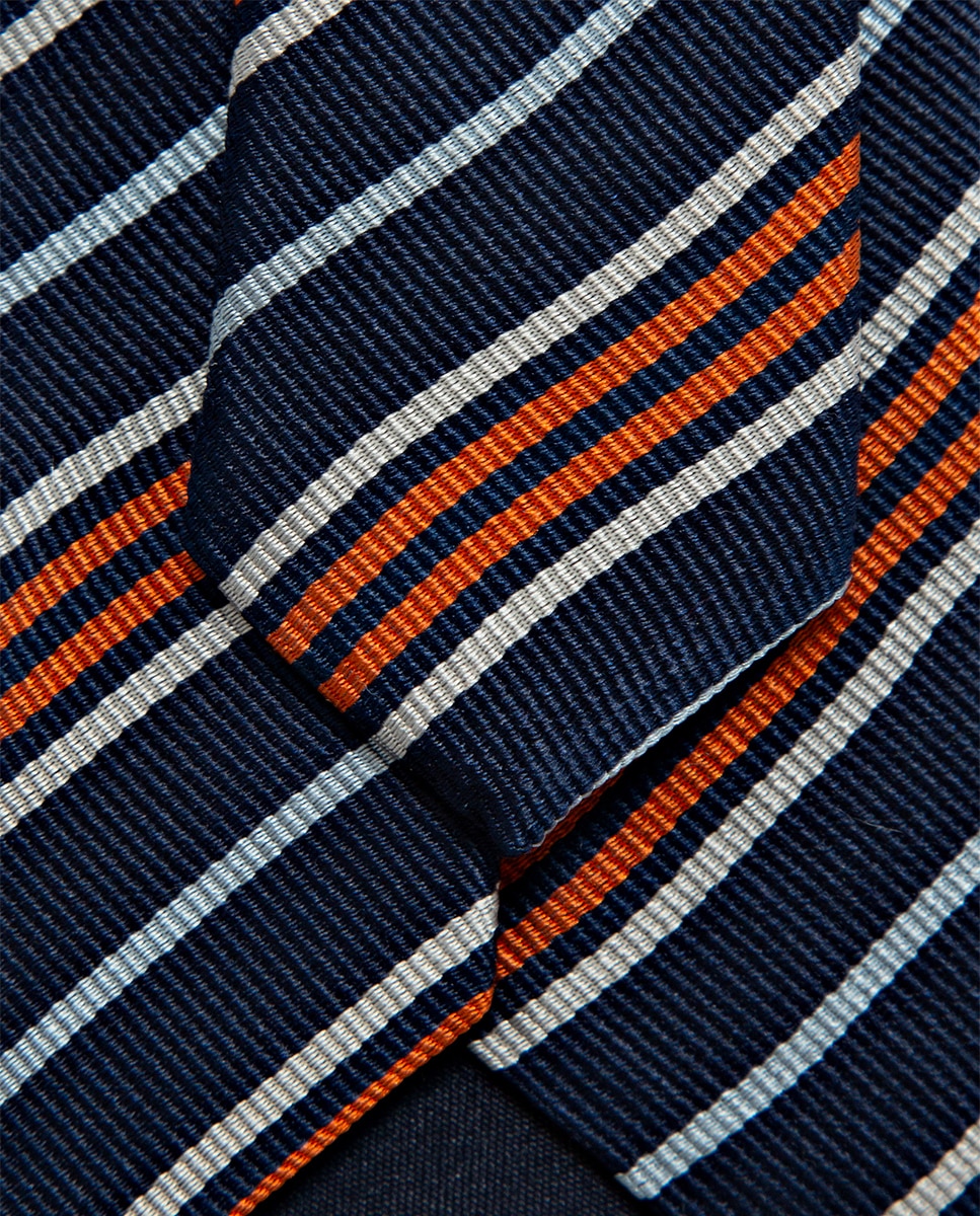 Gravata de Seda às Riscas Laranja-3