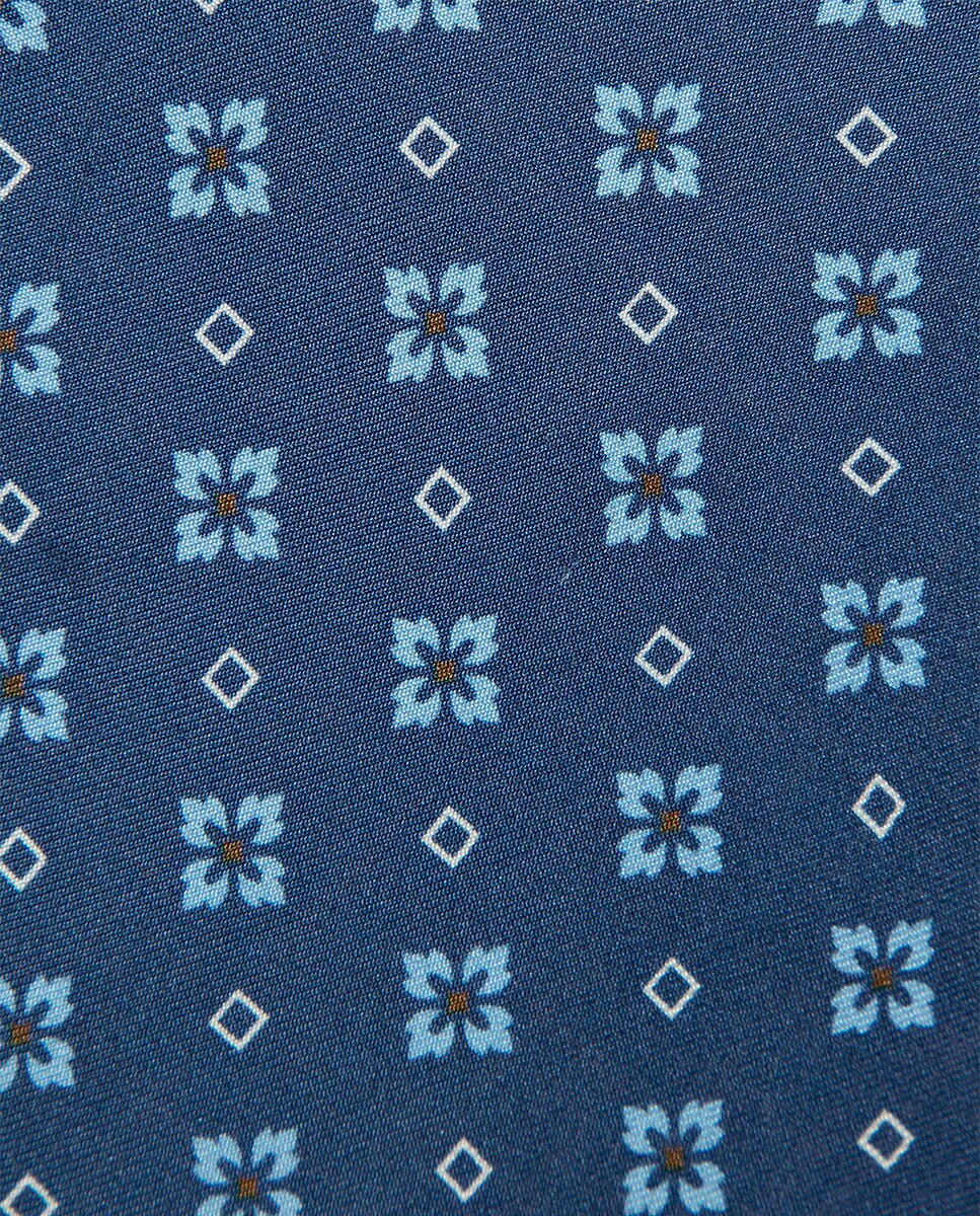 Gravata de Seda com Estampado Geométrico Azul-índigo-2