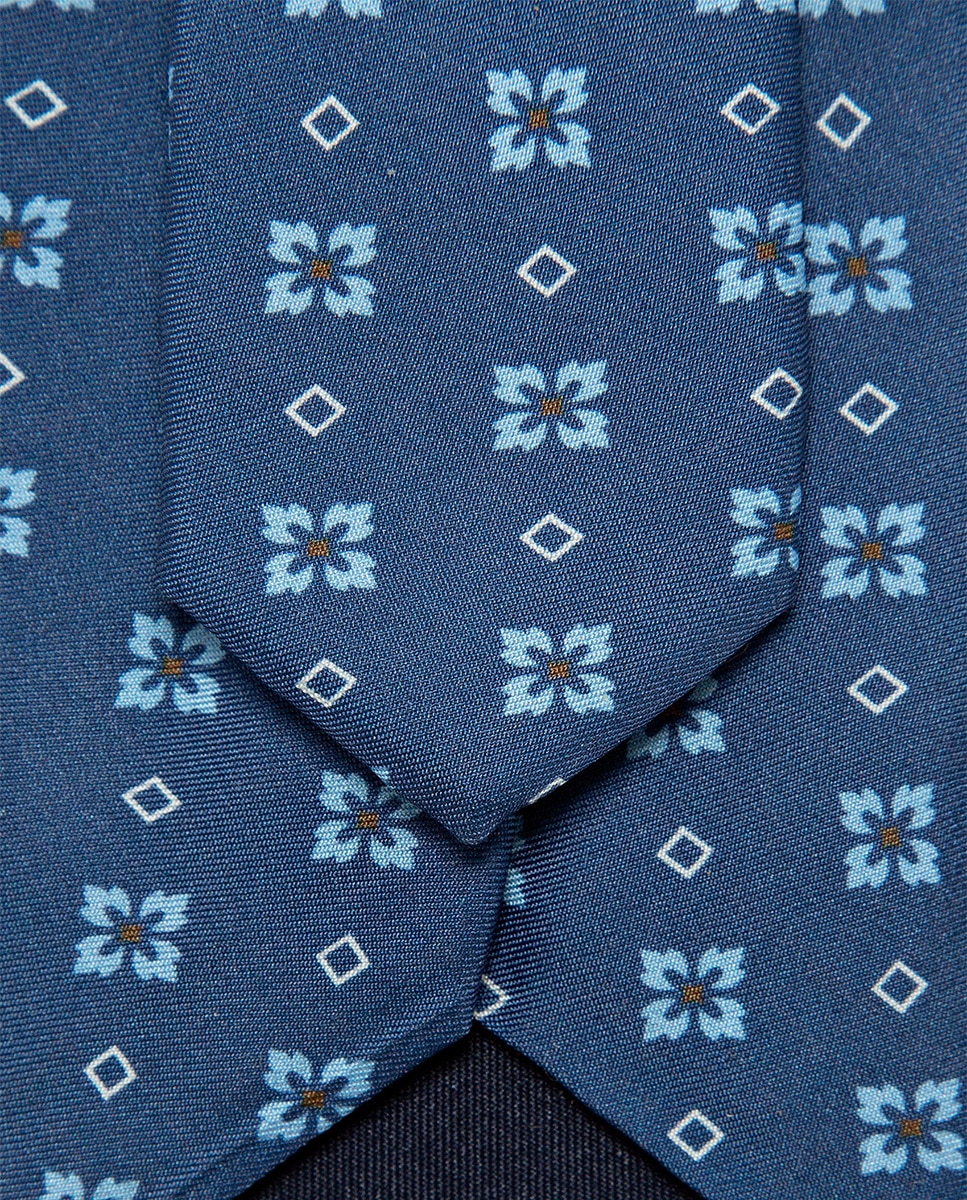 Gravata de Seda com Estampado Geométrico Azul-índigo-3
