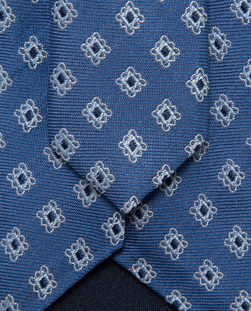 Gravata de Seda com Jacquard Geométrico Azul-índigo-3