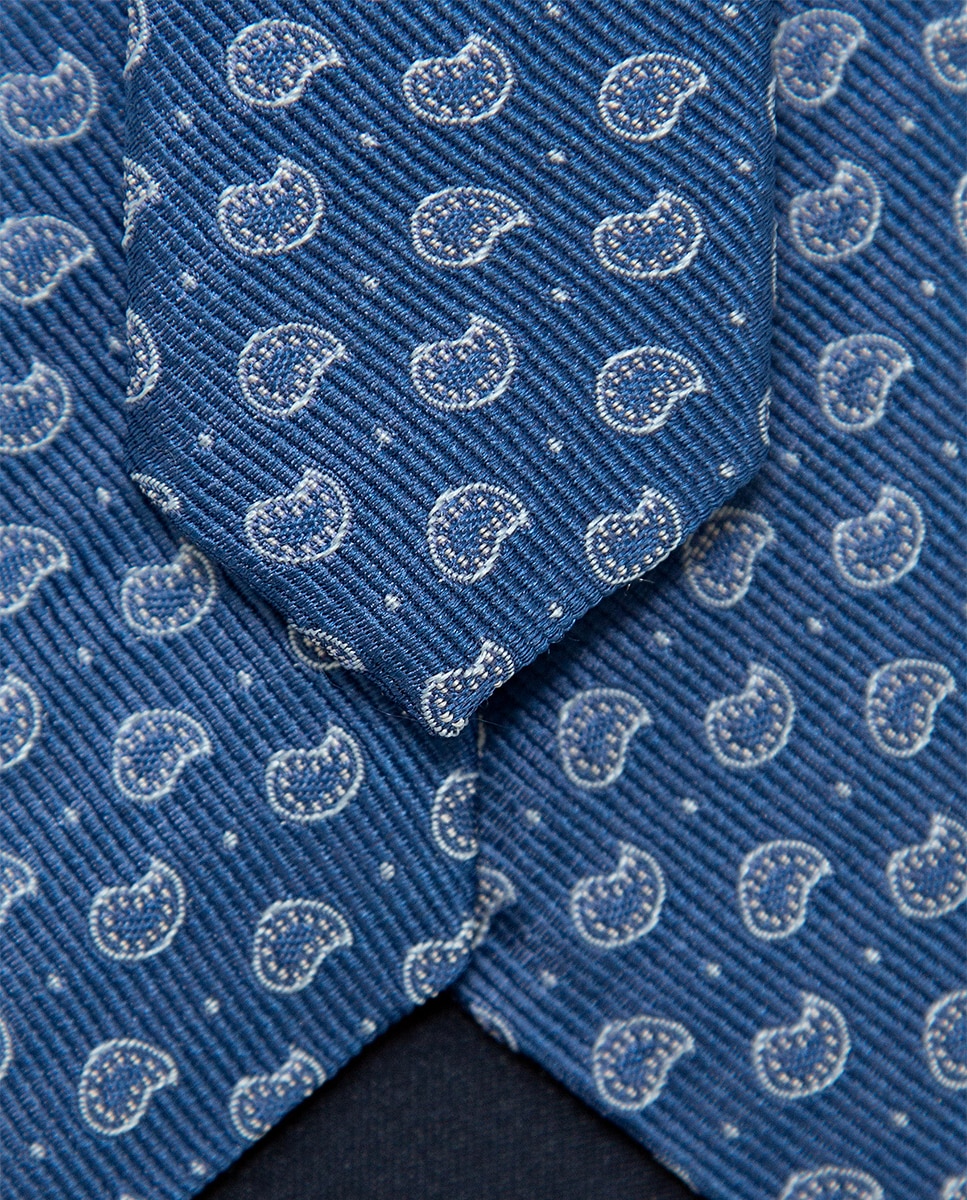 Gravata de Seda com Jacquard de Caxemiras Azul-índigo-3