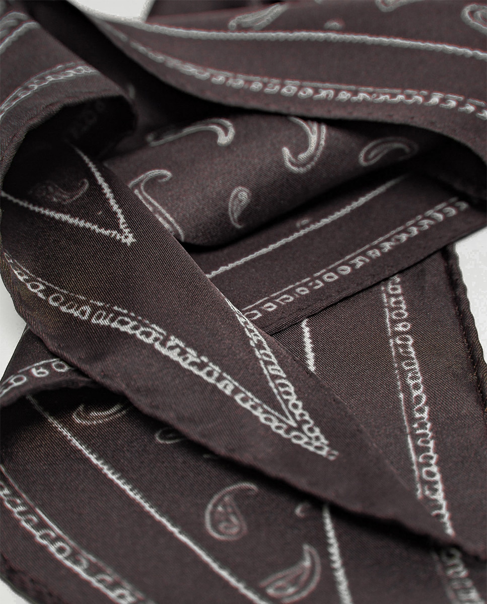 Bandana de Seda com Caxemiras Castanho-claro-2