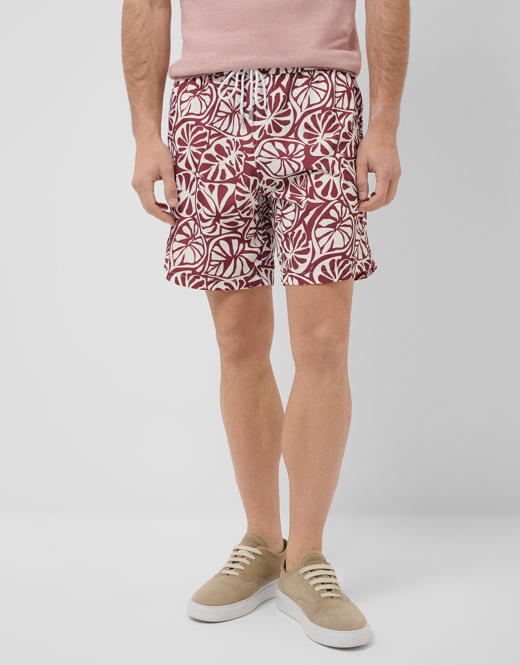 Calções de Banho com Estampado Floral Tropical Rosa-2