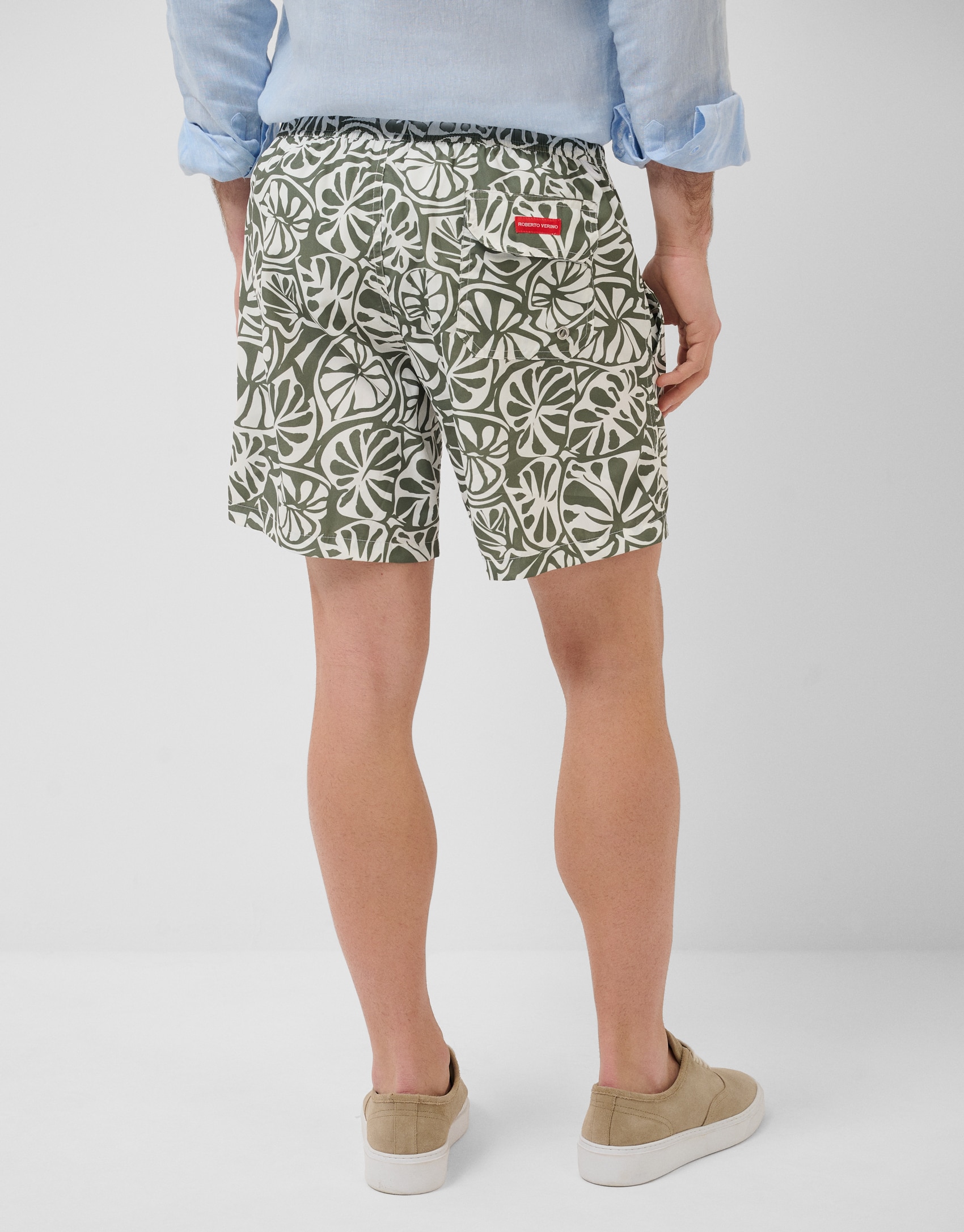 Calções de Banho com Estampado Floral Tropical Caqui-3