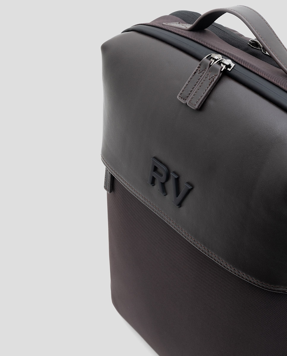 Mochila em Nylon e Pele Travel Bag Castanho-2