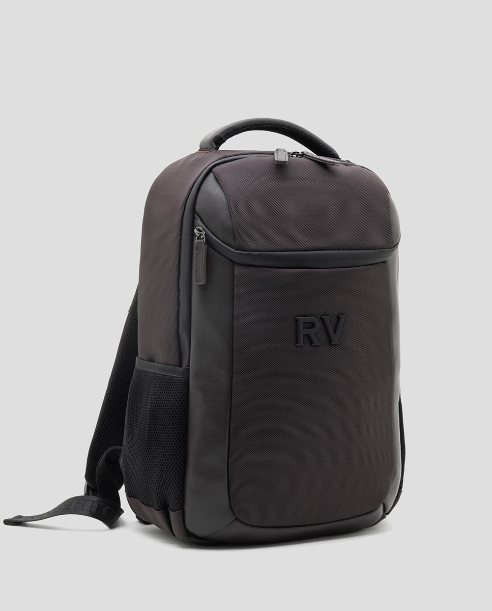 Mochila de Nylon e Pele Castanho-2