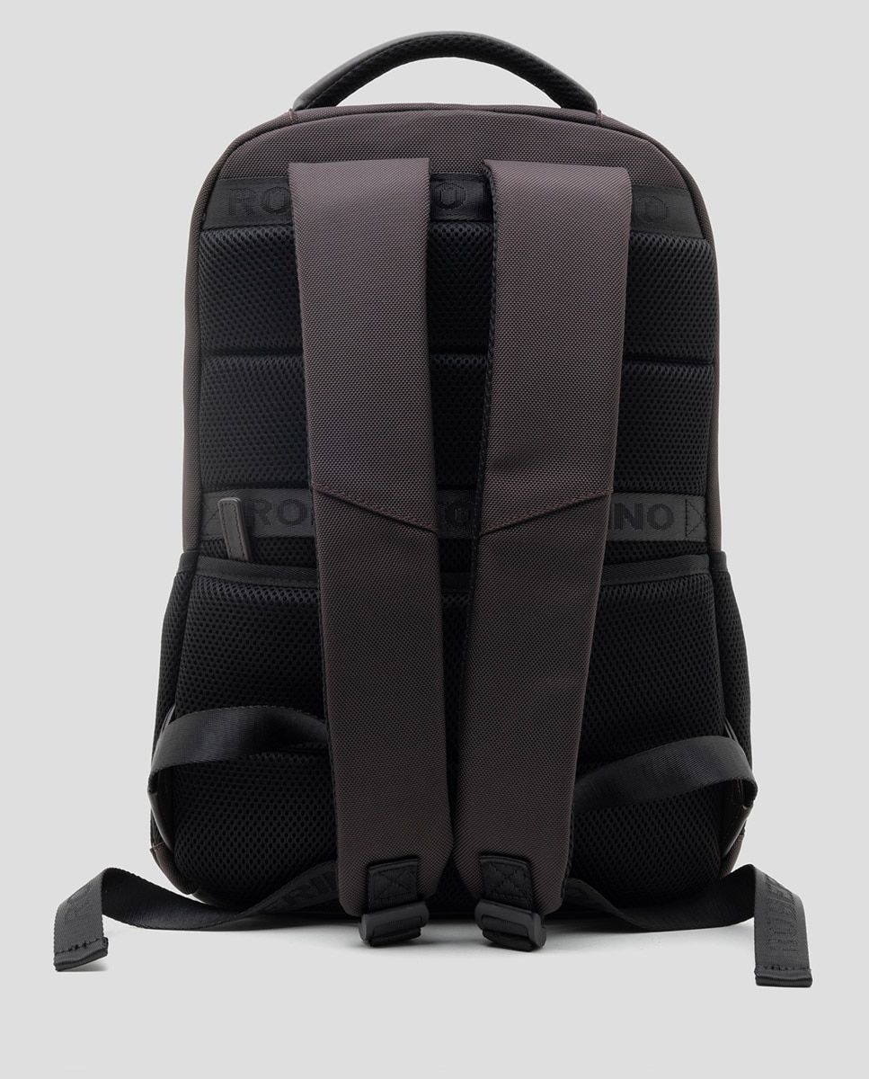 Mochila de Nylon e Pele Castanho-3