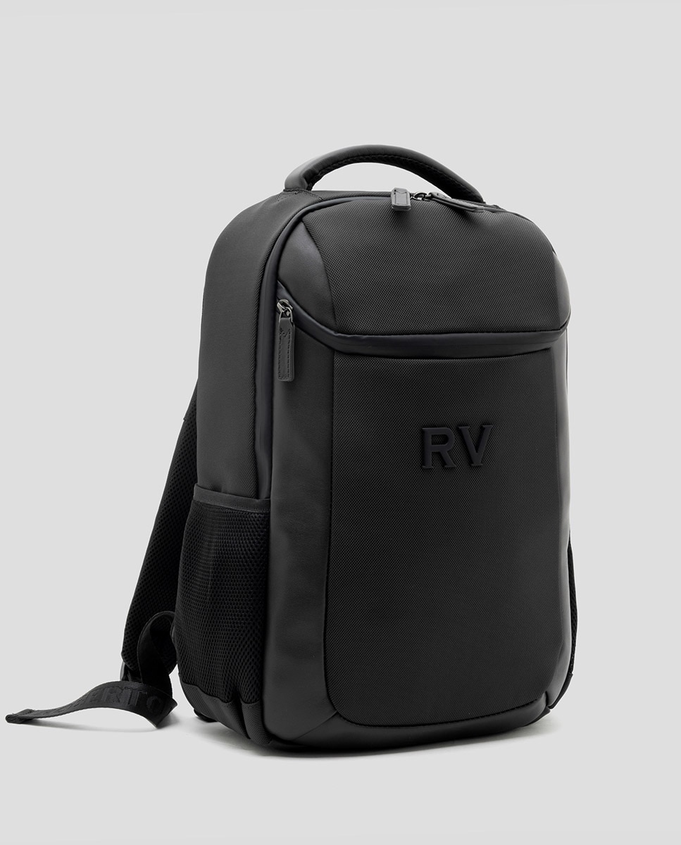 Mochila de Nylon e Pele Preto-2