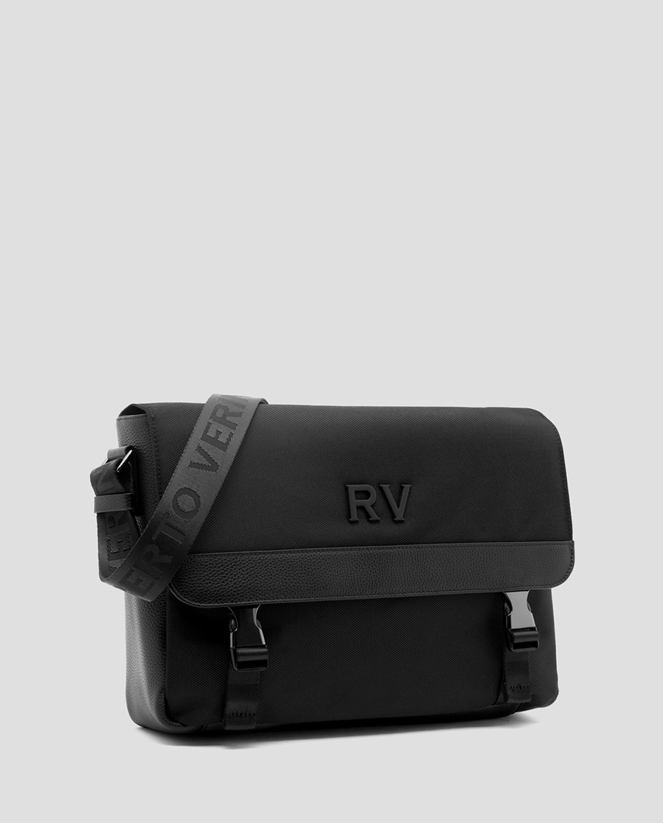 Mala Tipo Messenger de Nylon e Pele Work Preto-2