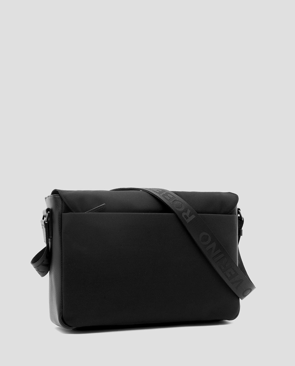 Mala Tipo Messenger de Nylon e Pele Work Preto-4