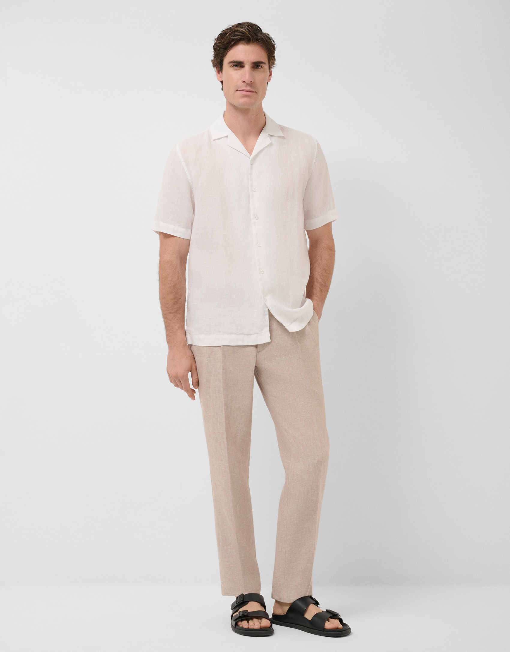 Camisa Casual Guayabera Slim Fit de Linho Branco-6