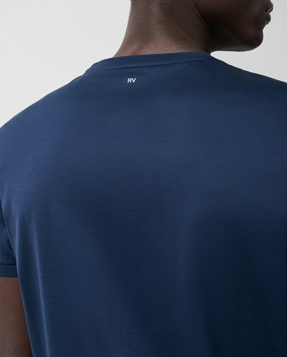 T-shirt de Algodão Mercerizado com Manga Curta Azul-marinho-3