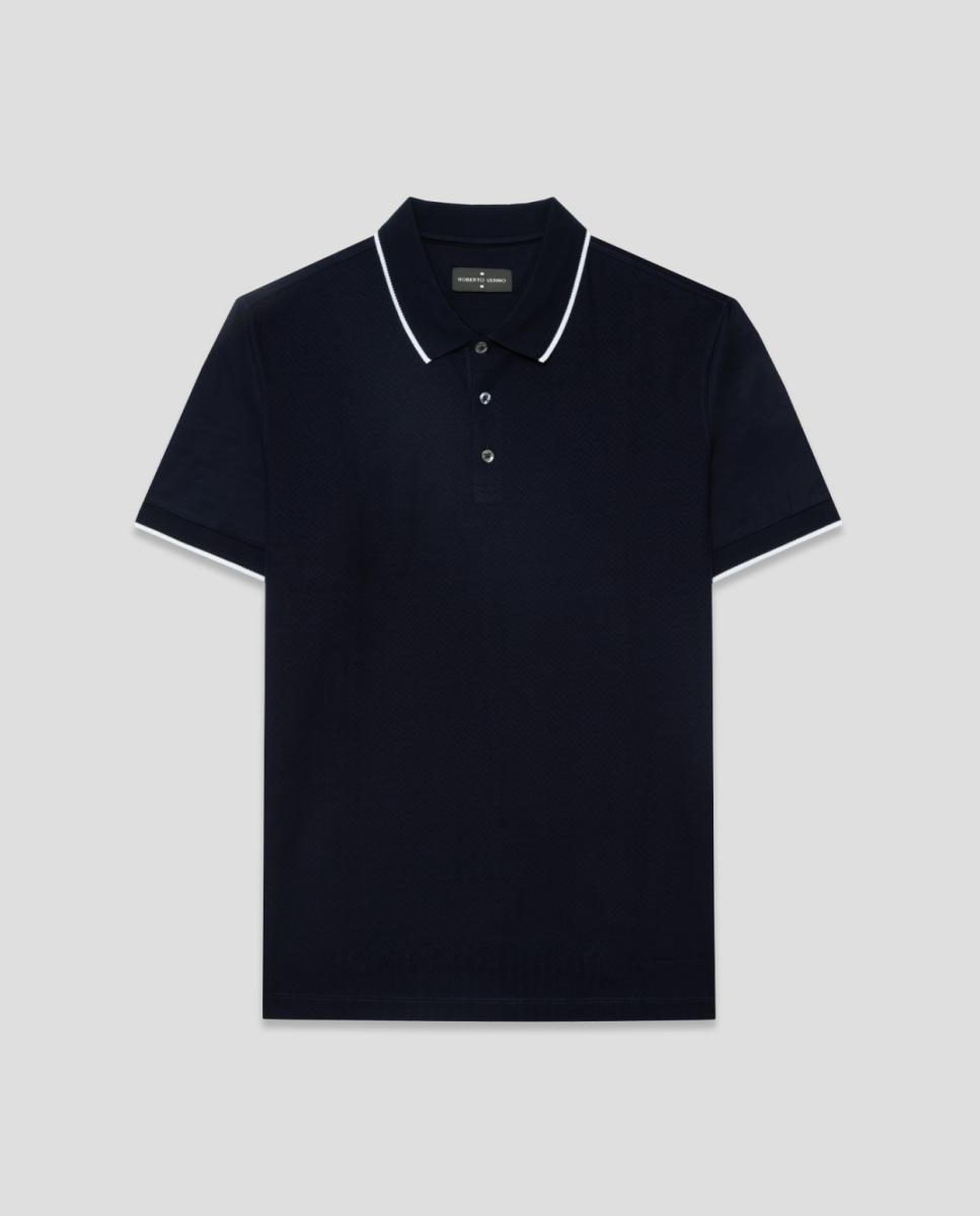 Polo de Algodão Mercerizado com Manga Curta e Estrutura Azul-marinho-4