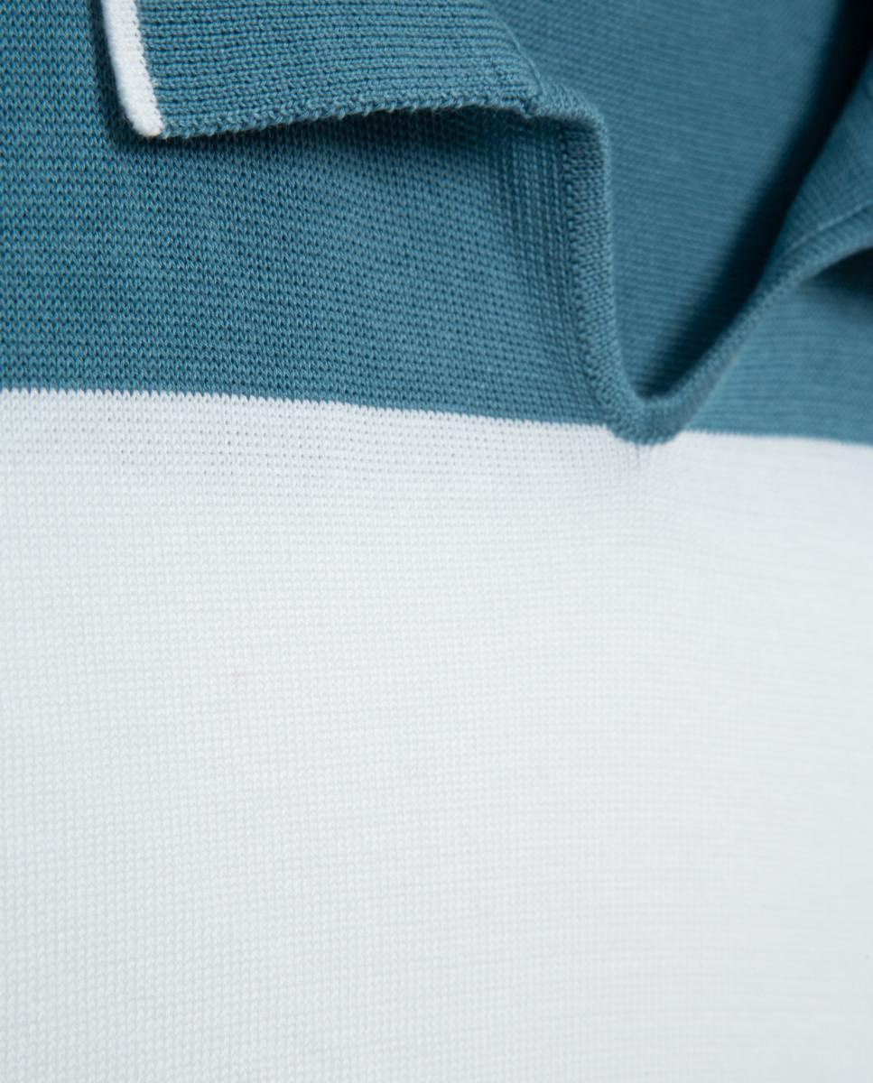 Polo de Manga Curta Tricotado com Riscas Azul-5