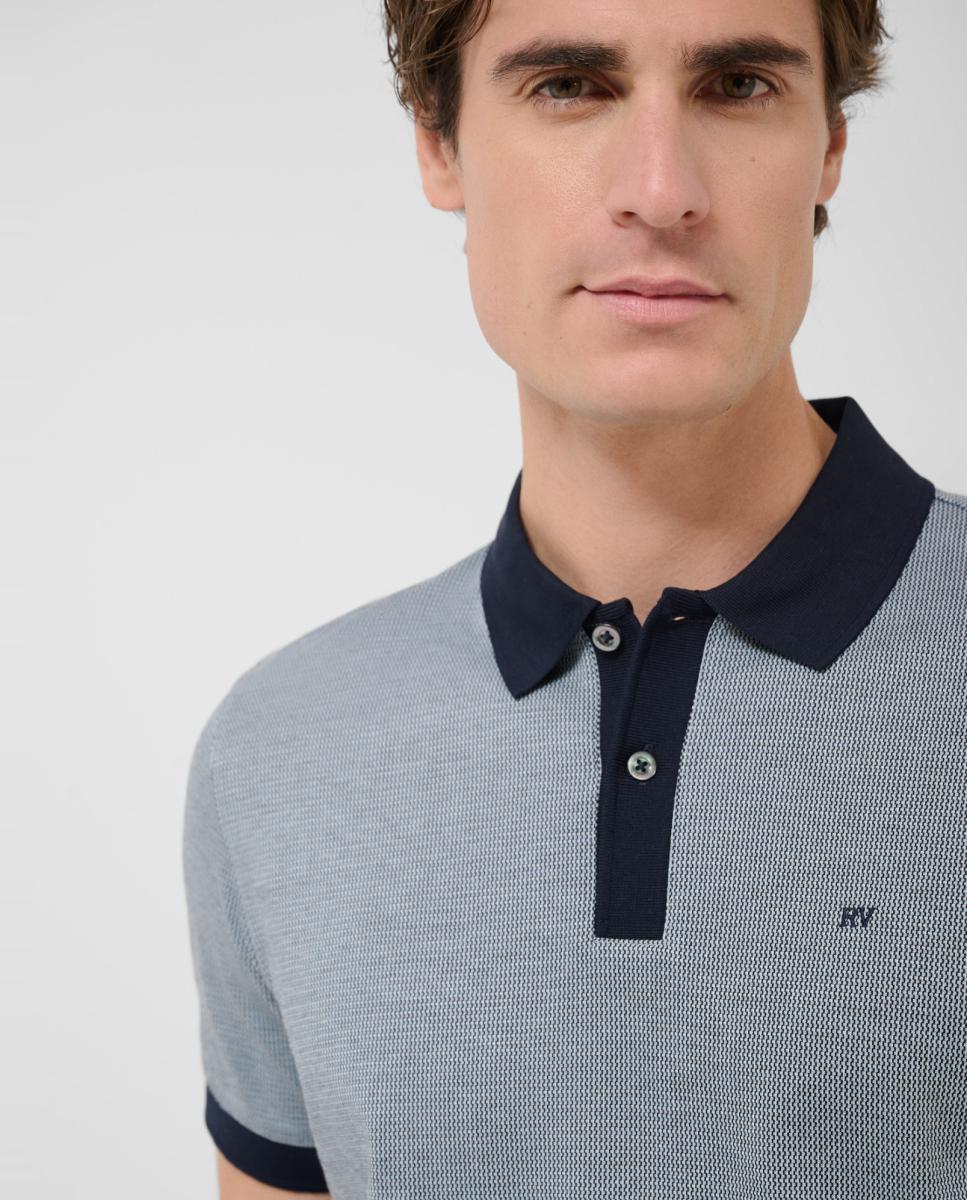 Polo de Manga Curta com Jacquard Mercerizado Tricolor Azul-claro-3