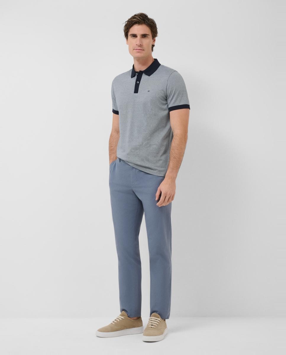 Polo de Manga Curta com Jacquard Mercerizado Tricolor Azul-claro-6