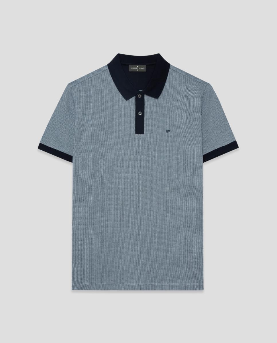 Polo de Manga Curta com Jacquard Mercerizado Tricolor Azul-claro-4
