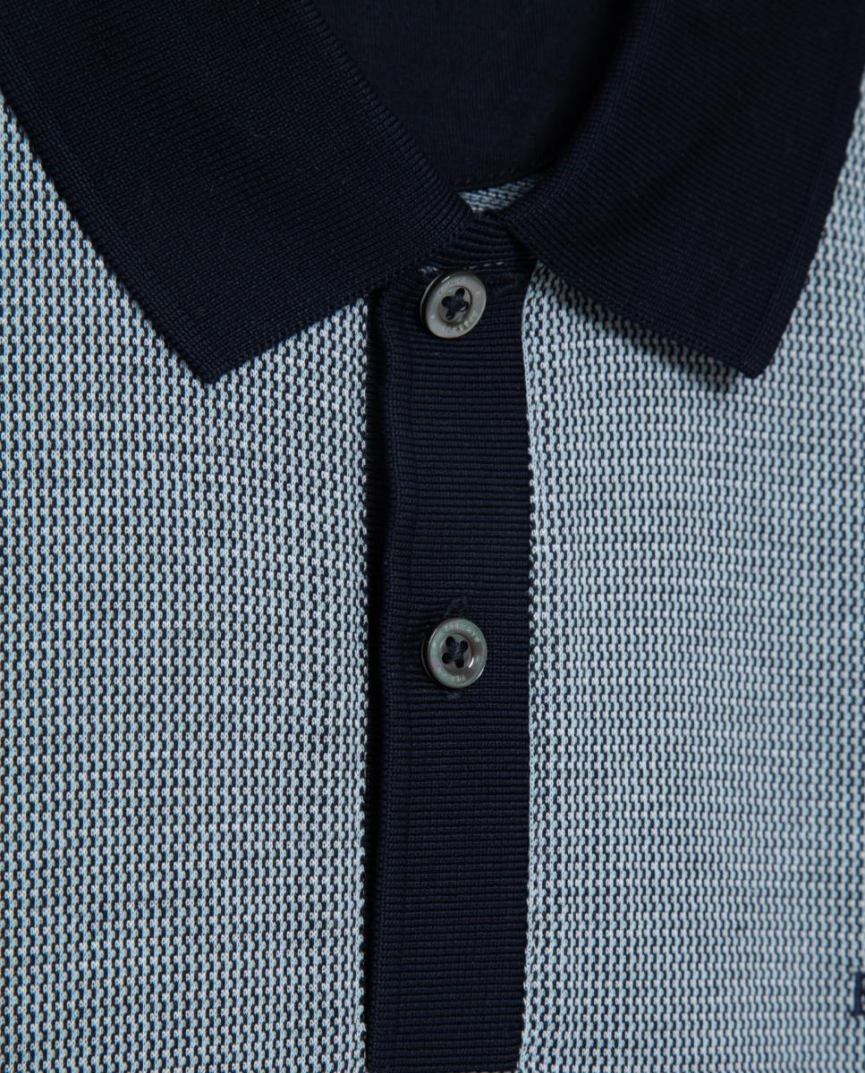Polo de Manga Curta com Jacquard Mercerizado Tricolor Azul-claro-5