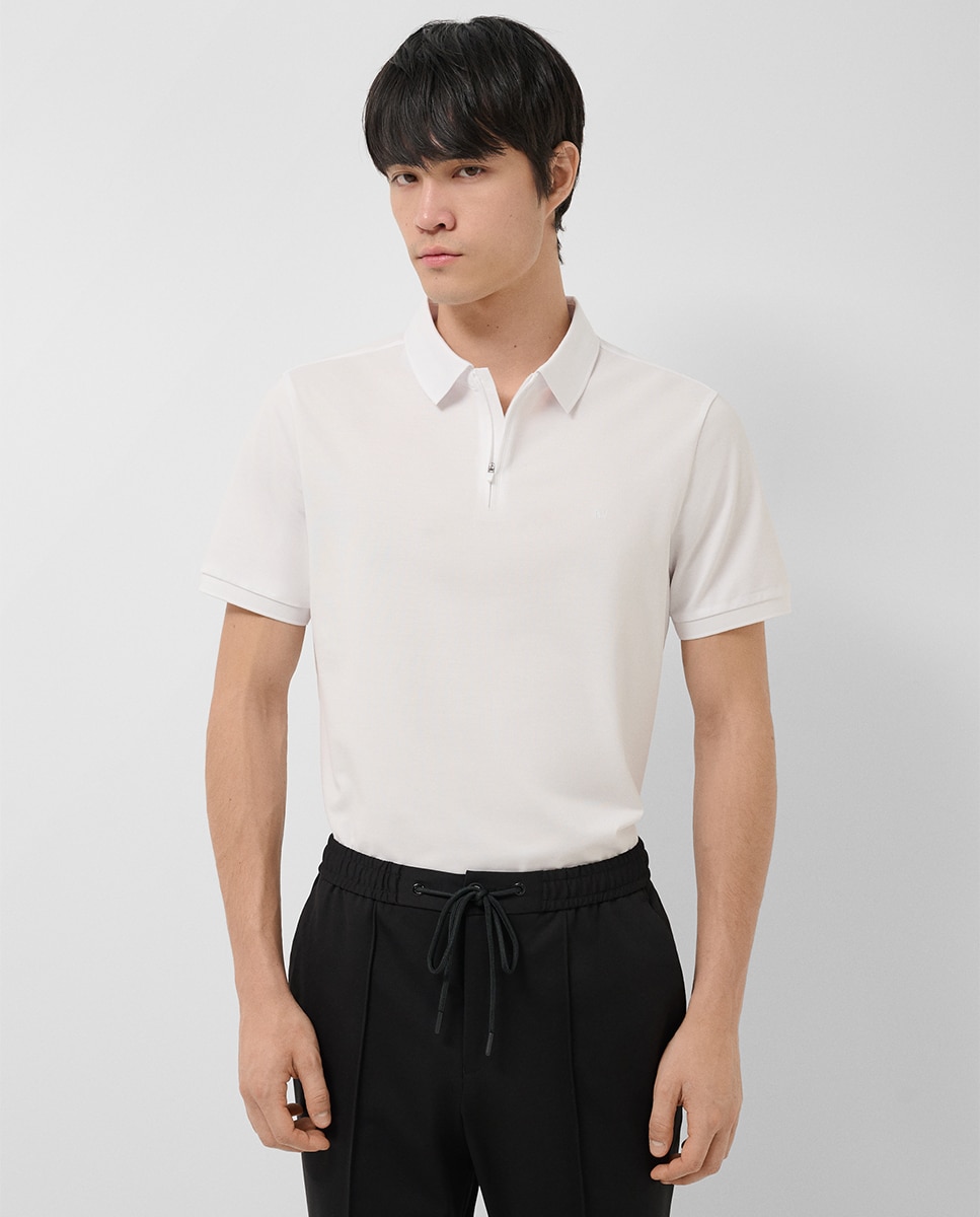 Polo Piqué Técnico com Manga Curta e Fecho de Correr Branco-1
