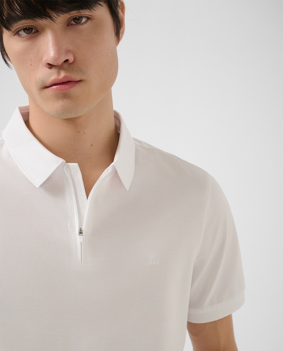 Polo Piqué Técnico com Manga Curta e Fecho de Correr Branco-3