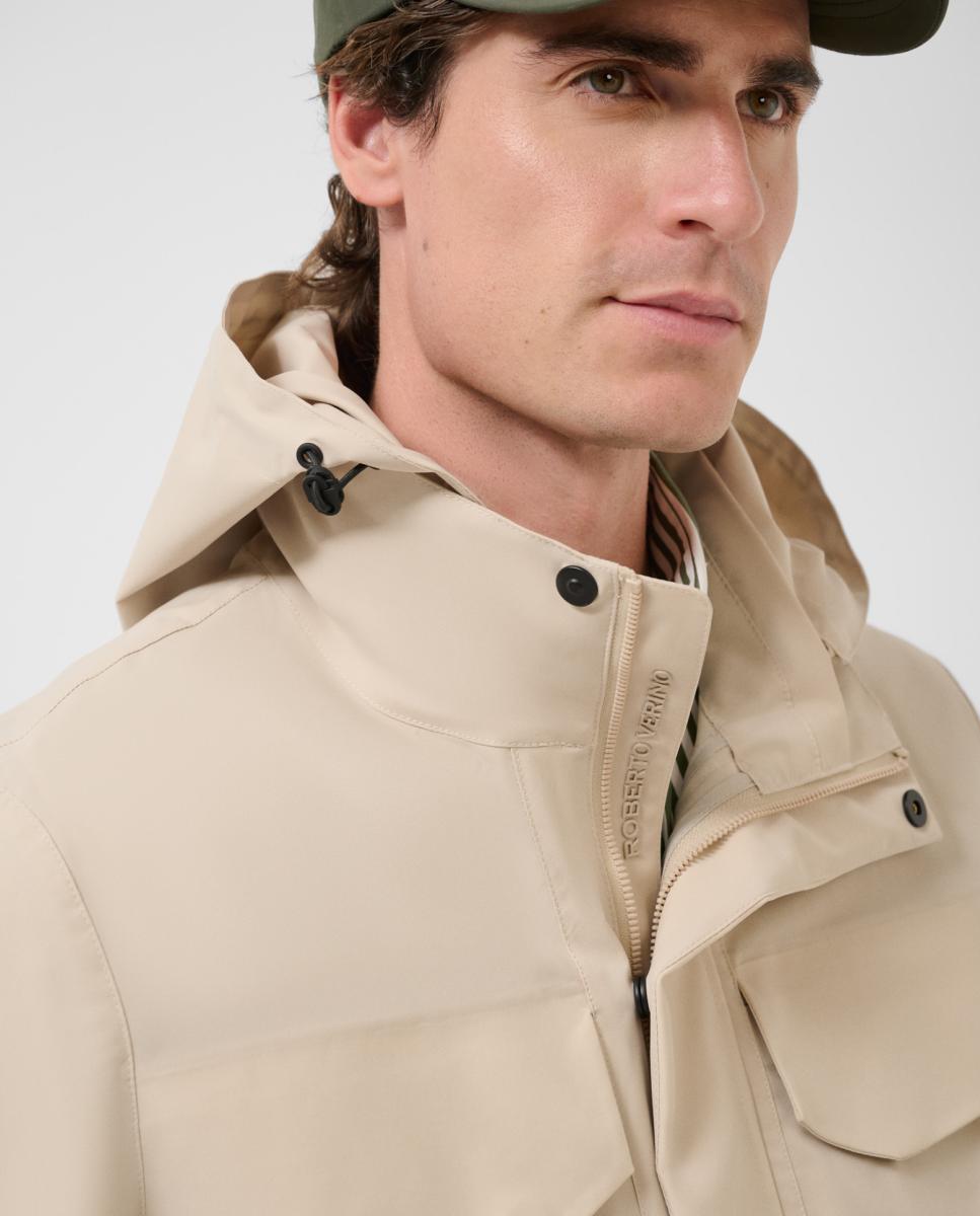 Parka Comprida em Tecido Técnico Nude-3