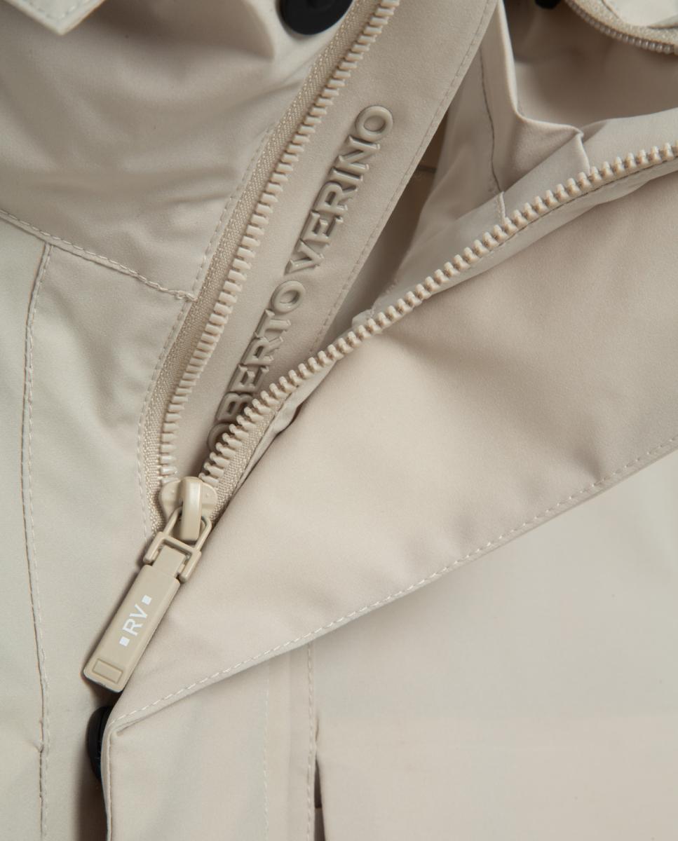 Parka Comprida em Tecido Técnico Nude-6