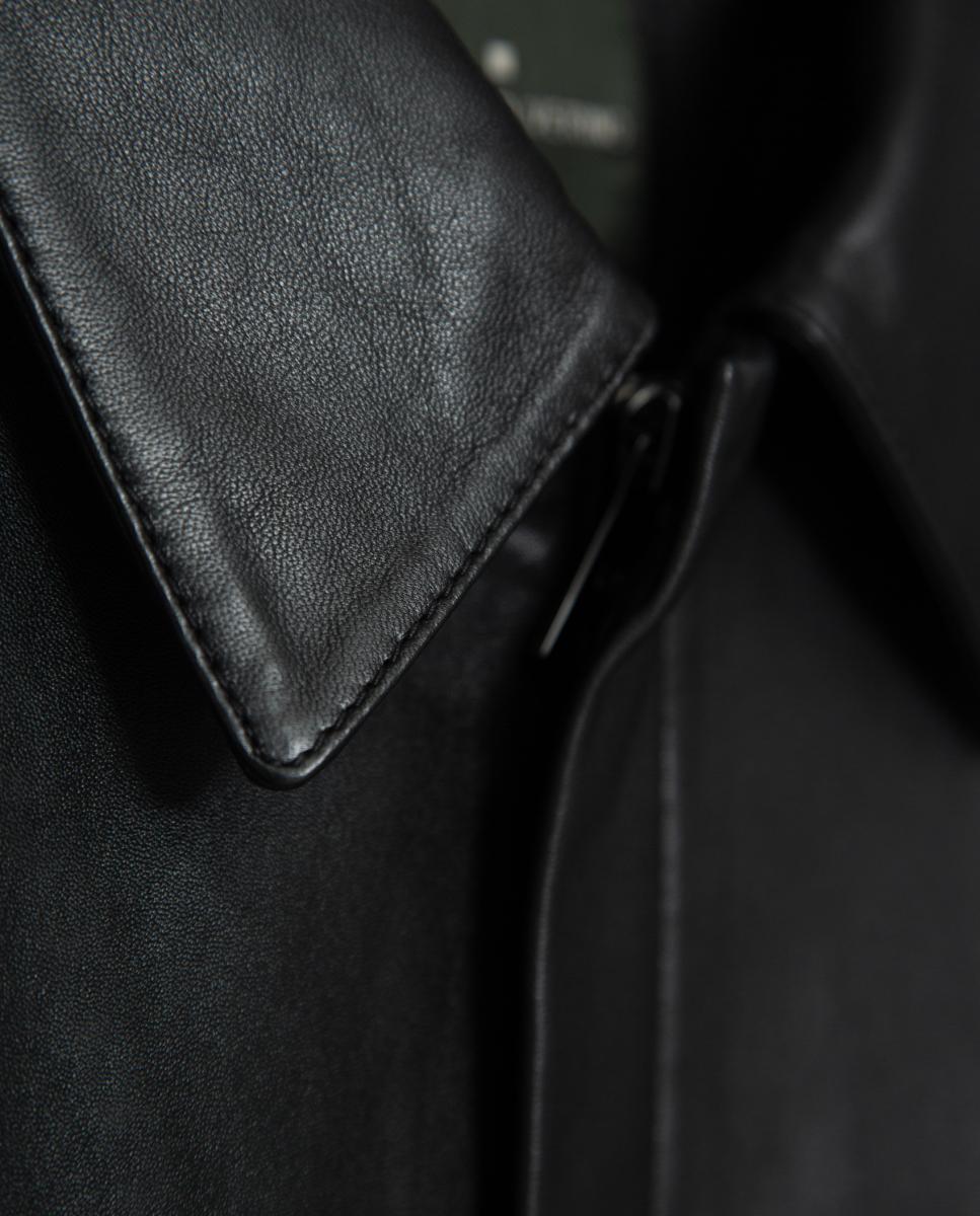 Blusão em Pele com Colarinho de Camisa Preto-5