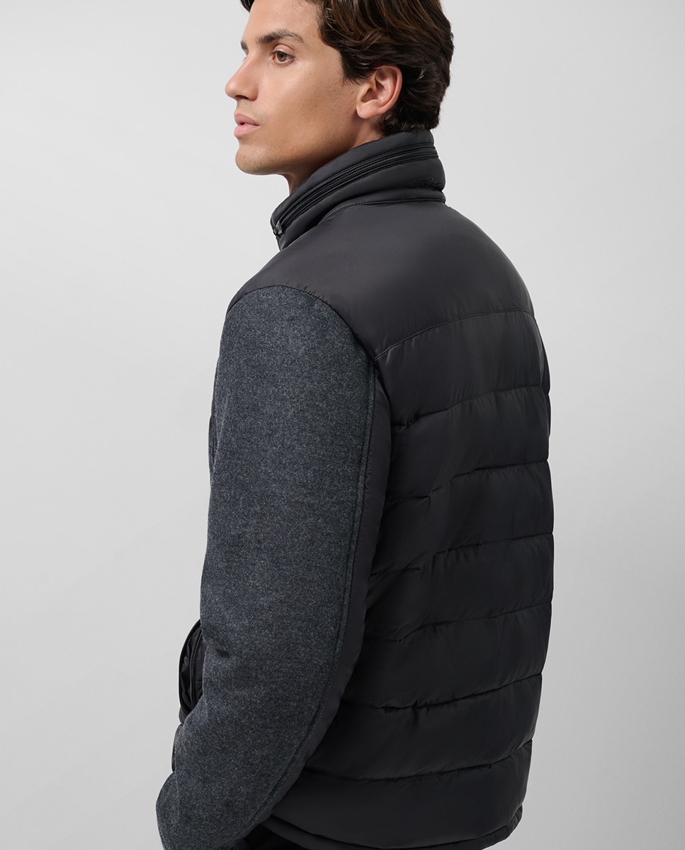 Blusão Bimaterial em Tecido Técnico e Pano Cinzento-escuro-2