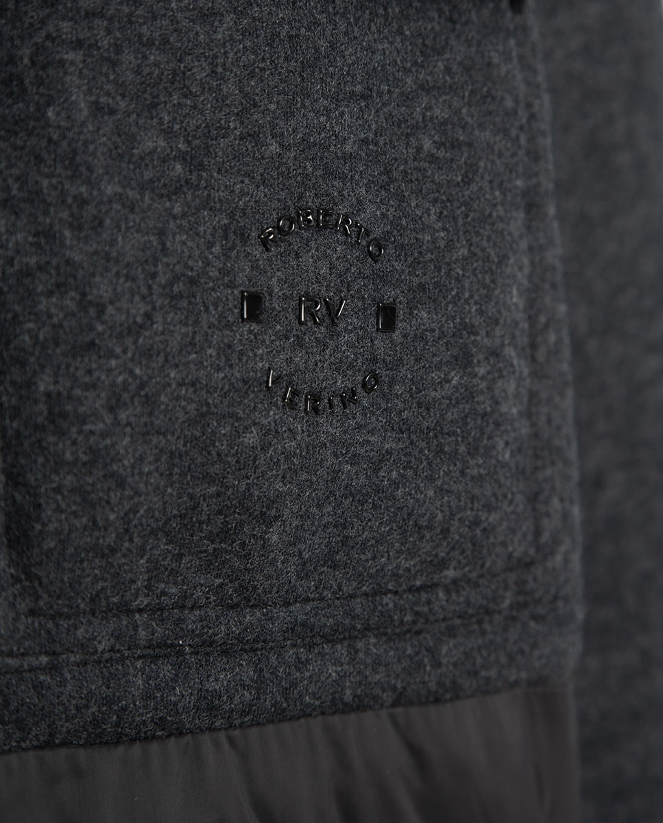 Blusão Bimaterial em Tecido Técnico e Pano Cinzento-escuro-4