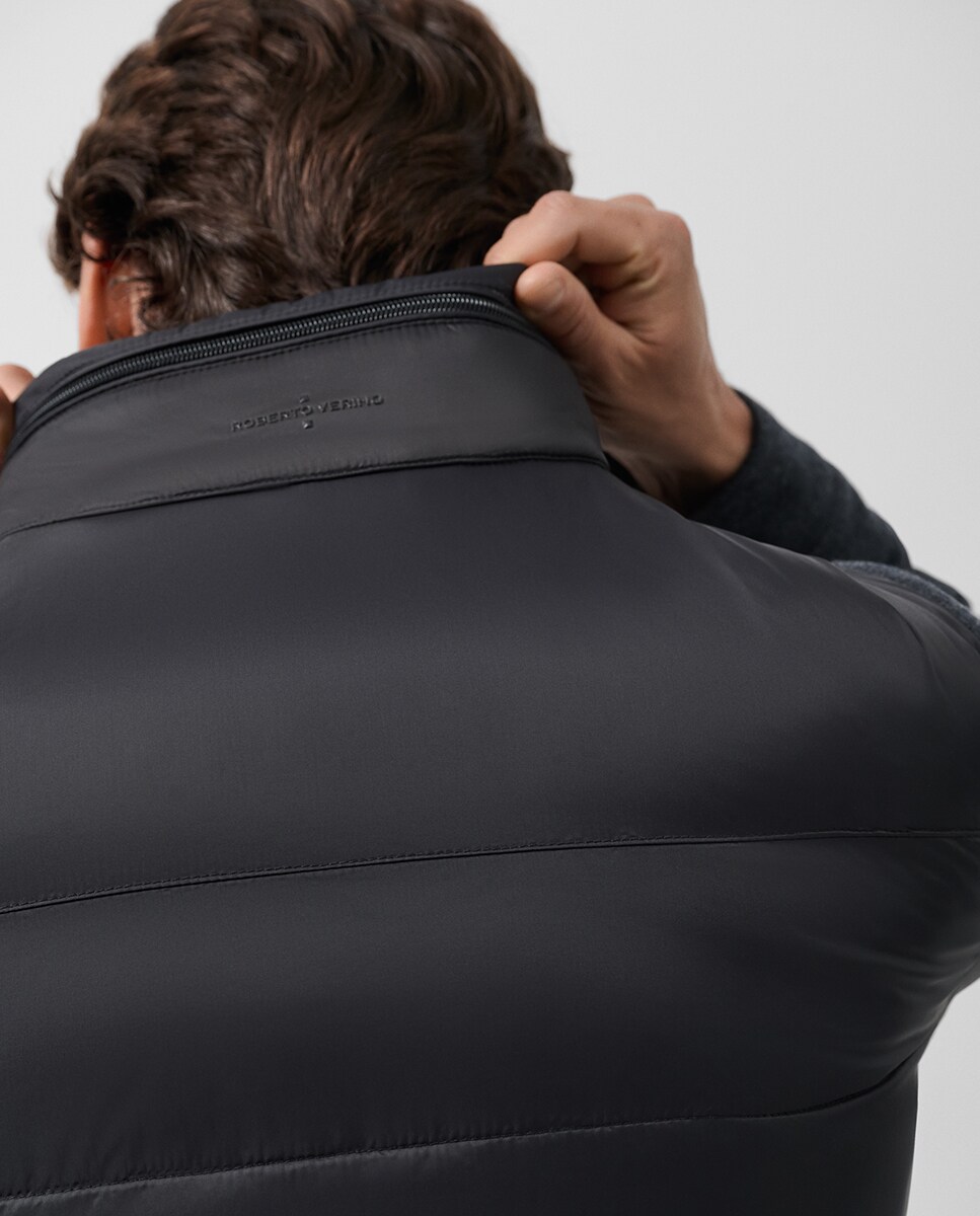 Blusão Bimaterial em Tecido Técnico e Pano Cinzento-escuro-5