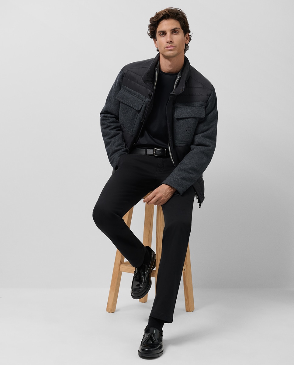 Blusão Bimaterial em Tecido Técnico e Pano Cinzento-escuro-7