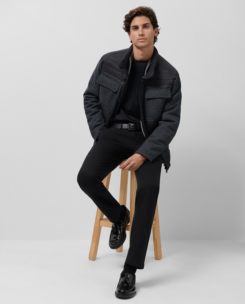 Blusão Bimaterial em Tecido Técnico e Pano Cinzento-escuro-7