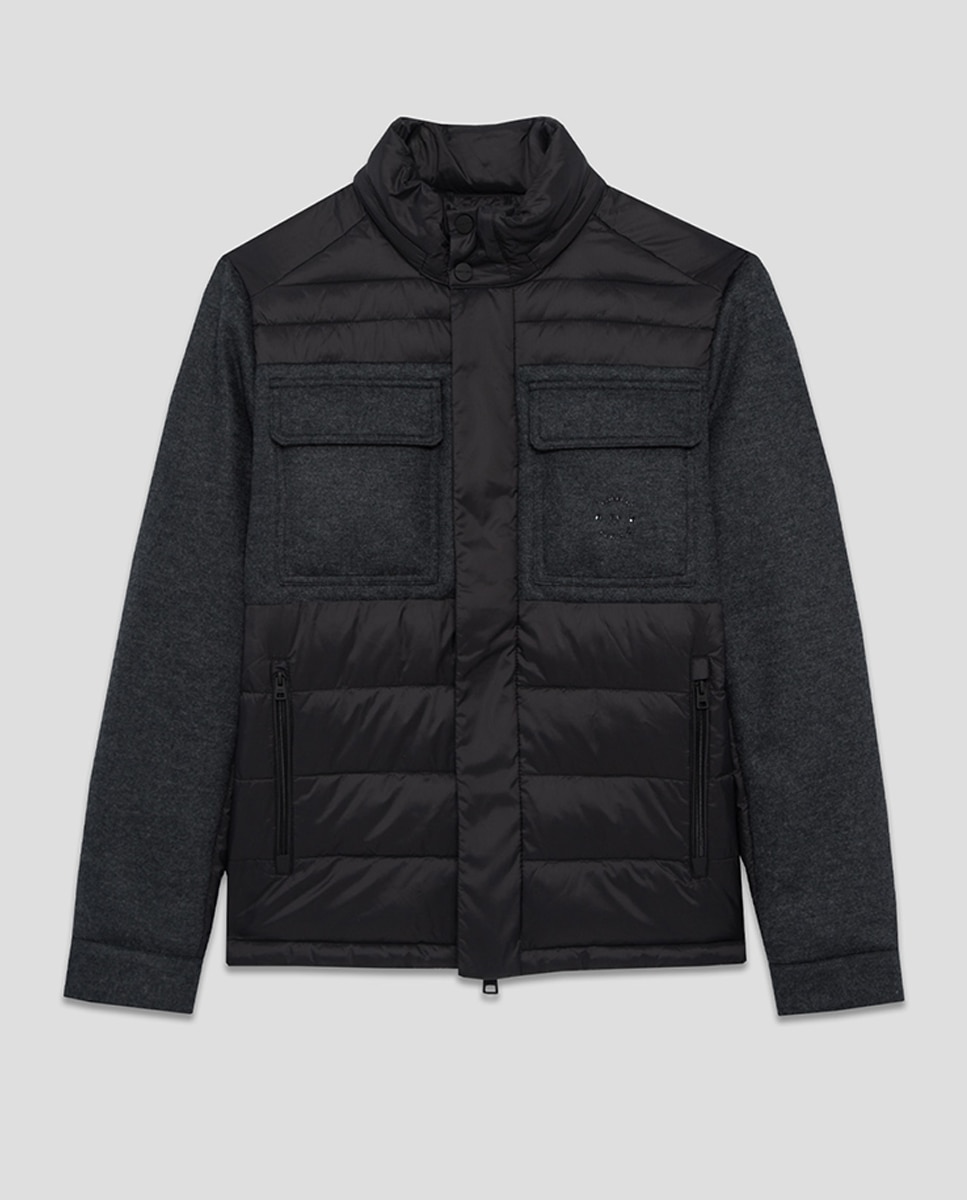 Blusão Bimaterial em Tecido Técnico e Pano Cinzento-escuro-6