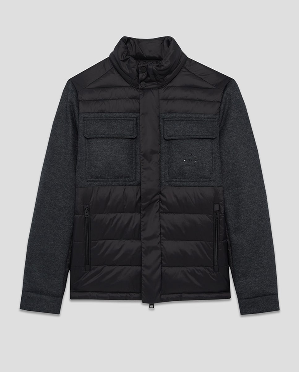 Blusão Bimaterial em Tecido Técnico e Pano Cinzento-escuro-6