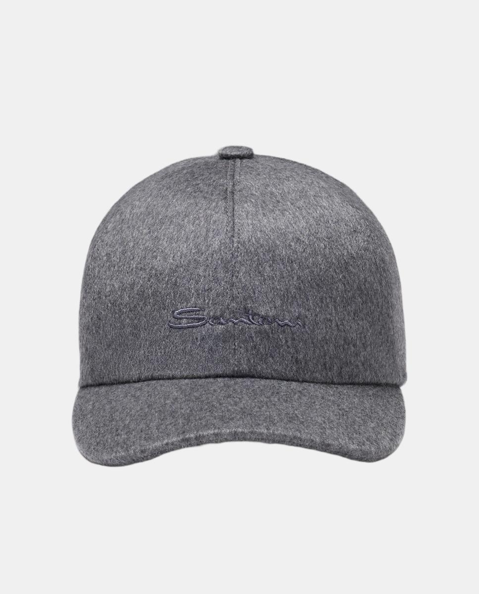 Gorra de baseball en tejido 100% cashmere - Santoni - Gris Gris-3