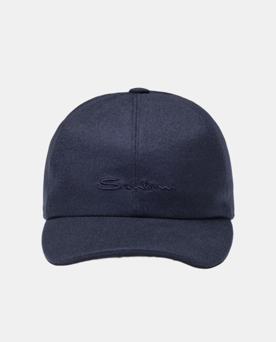 Gorra de baseball en tejido 100% cashmere - Santoni - Azul marino Azul marino-3