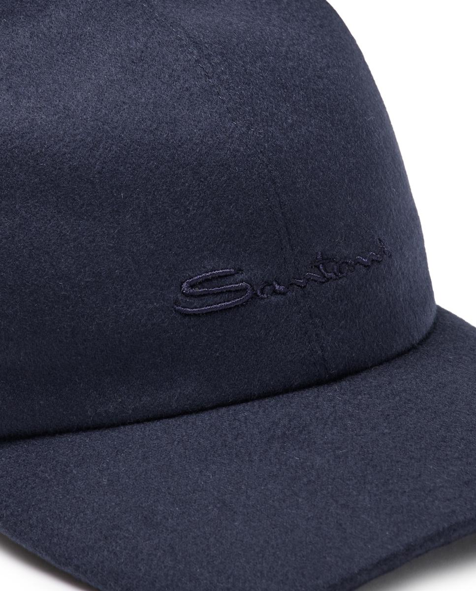 Gorra de baseball en tejido 100% cashmere - Santoni - Azul marino Azul marino-4