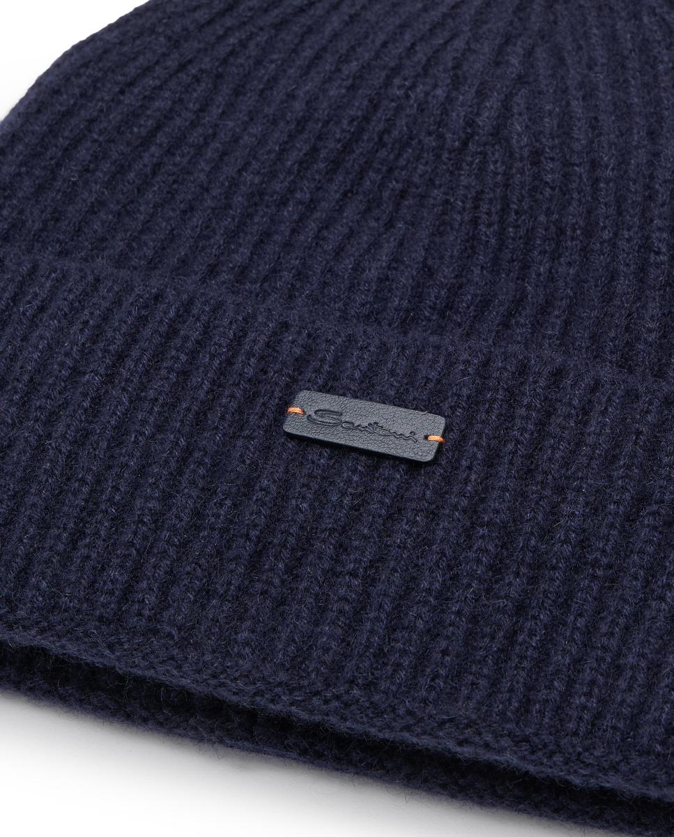 Gorro de punto en tejido 100% cashmere - Santoni - Azul marino Azul marino-3